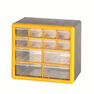 Small Parts Storage Cabinet - 12 Drawers (8 Small + 4 Large), Polypropylene, 265 x 160 x 235mm